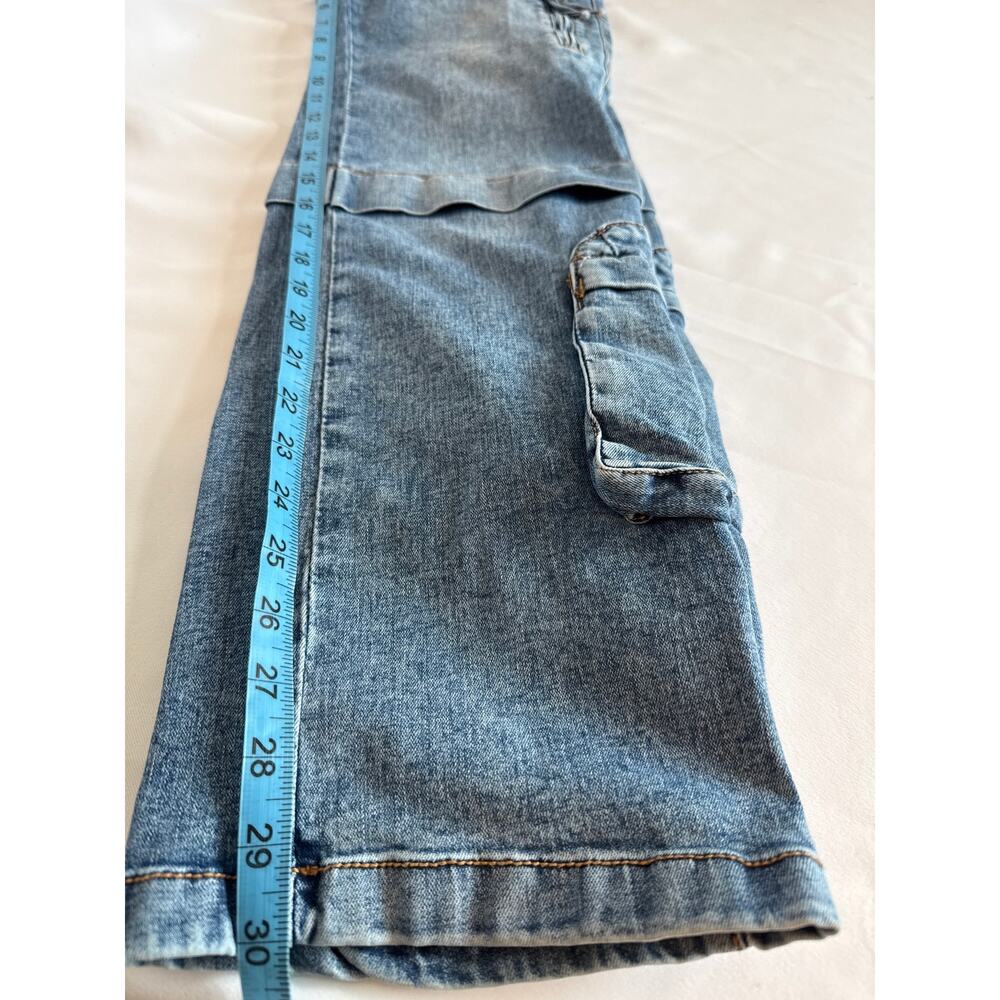Y2K Wide Leg Cargo Pants Women’s 5 Medium Wash Denim Utility Streetwear - Picture 5 of 7